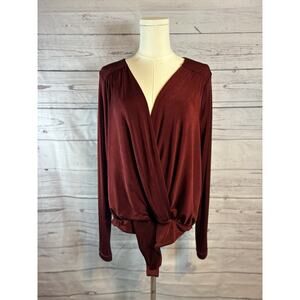 Free People Women’s Burgundy Long Sleeve Bodysuit Size XL